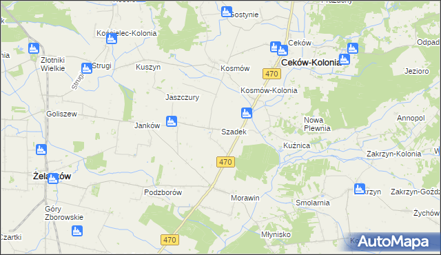 mapa Szadek gmina Ceków-Kolonia, Szadek gmina Ceków-Kolonia na mapie Targeo