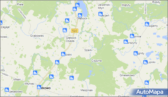 mapa Szarki gmina Lelkowo, Szarki gmina Lelkowo na mapie Targeo