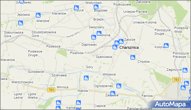 mapa Szarkówka gmina Charsznica, Szarkówka gmina Charsznica na mapie Targeo