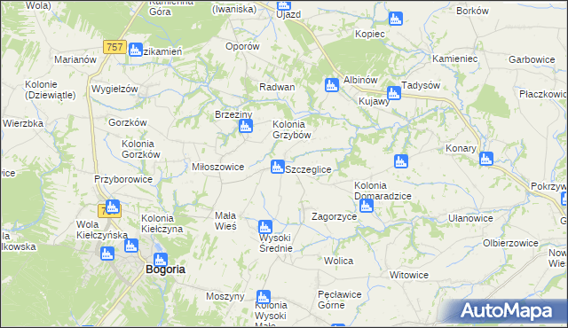 mapa Szczeglice, Szczeglice na mapie Targeo