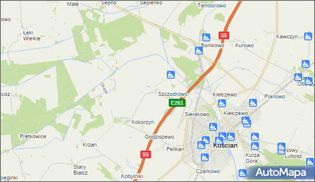 mapa Szczodrowo gmina Kościan, Szczodrowo gmina Kościan na mapie Targeo