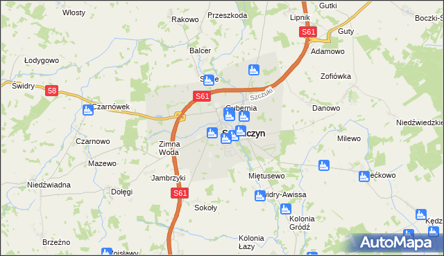 mapa Szczuczyn powiat grajewski, Szczuczyn powiat grajewski na mapie Targeo