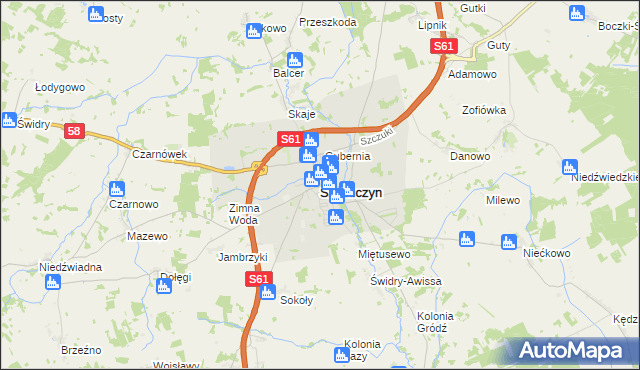 mapa Szczuczyn powiat grajewski, Szczuczyn powiat grajewski na mapie Targeo