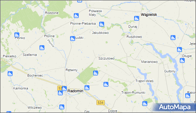 mapa Szczutowo gmina Radomin, Szczutowo gmina Radomin na mapie Targeo