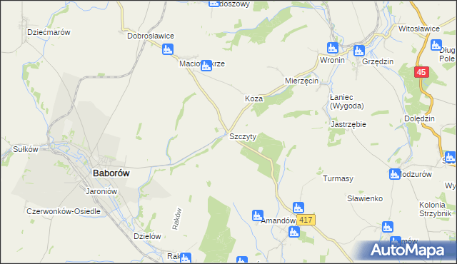 mapa Szczyty gmina Baborów, Szczyty gmina Baborów na mapie Targeo