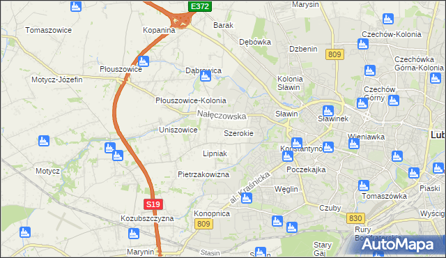 mapa Szerokie gmina Konopnica, Szerokie gmina Konopnica na mapie Targeo