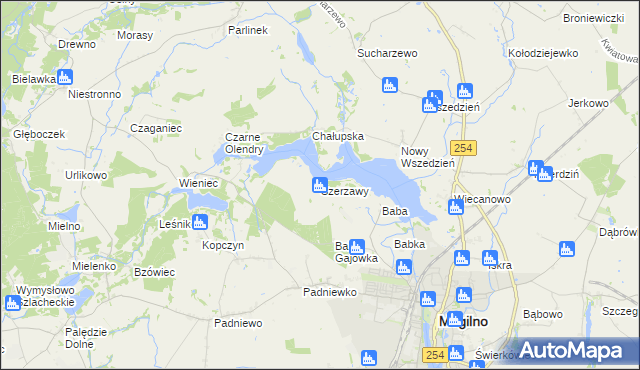 mapa Szerzawy gmina Mogilno, Szerzawy gmina Mogilno na mapie Targeo