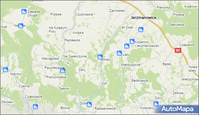 mapa Szklary gmina Jerzmanowice-Przeginia, Szklary gmina Jerzmanowice-Przeginia na mapie Targeo