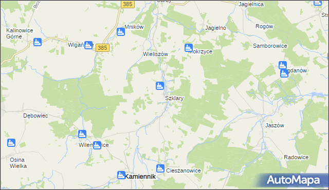 mapa Szklary gmina Kamiennik, Szklary gmina Kamiennik na mapie Targeo