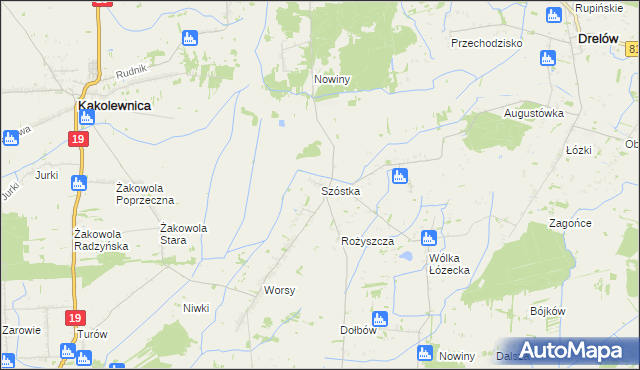 mapa Szóstka gmina Drelów, Szóstka gmina Drelów na mapie Targeo
