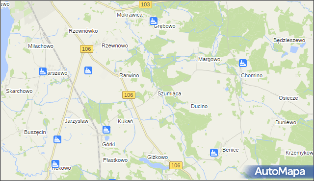 mapa Szumiąca gmina Kamień Pomorski, Szumiąca gmina Kamień Pomorski na mapie Targeo