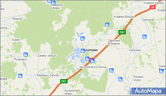 mapa Szumowo powiat zambrowski, Szumowo powiat zambrowski na mapie Targeo