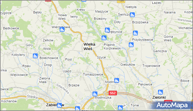 mapa Szyce gmina Wielka Wieś, Szyce gmina Wielka Wieś na mapie Targeo