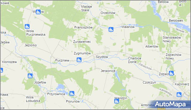 mapa Szydłów gmina Lutomiersk, Szydłów gmina Lutomiersk na mapie Targeo