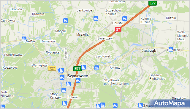 mapa Szydłówek gmina Szydłowiec, Szydłówek gmina Szydłowiec na mapie Targeo