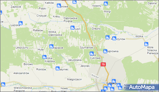 mapa Szymanów gmina Lipsko, Szymanów gmina Lipsko na mapie Targeo