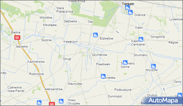 mapa Szymanów gmina Teresin, Szymanów gmina Teresin na mapie Targeo