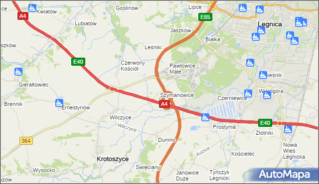 mapa Szymanowice gmina Krotoszyce, Szymanowice gmina Krotoszyce na mapie Targeo