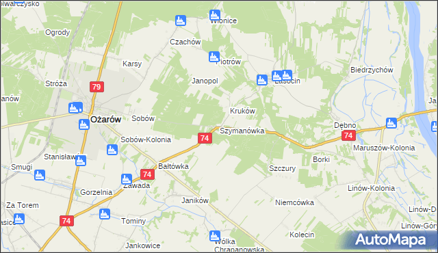 mapa Szymanówka gmina Ożarów, Szymanówka gmina Ożarów na mapie Targeo