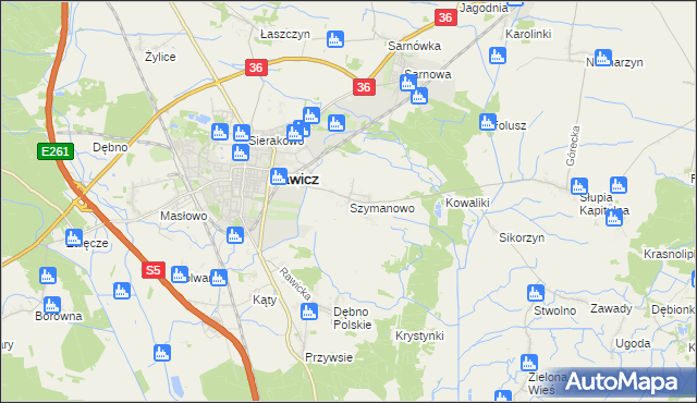 mapa Szymanowo gmina Rawicz, Szymanowo gmina Rawicz na mapie Targeo