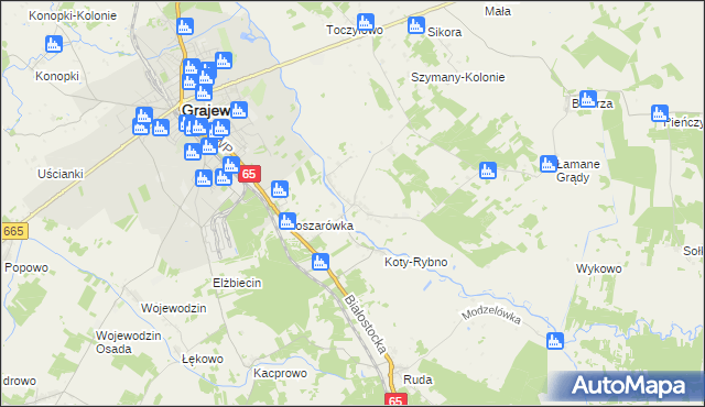 mapa Szymany gmina Grajewo, Szymany gmina Grajewo na mapie Targeo