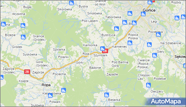 mapa Szymbark gmina Gorlice, Szymbark gmina Gorlice na mapie Targeo