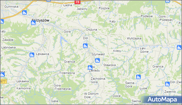 mapa Szynwałd gmina Skrzyszów, Szynwałd gmina Skrzyszów na mapie Targeo