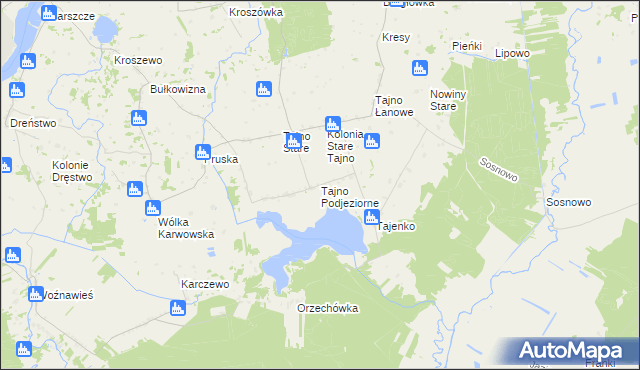 mapa Tajno Podjeziorne, Tajno Podjeziorne na mapie Targeo