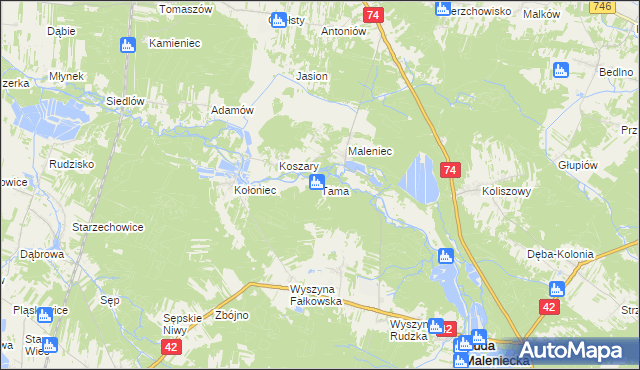 mapa Tama gmina Ruda Maleniecka, Tama gmina Ruda Maleniecka na mapie Targeo