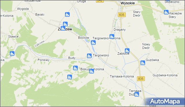 mapa Targowisko gmina Zakrzew, Targowisko gmina Zakrzew na mapie Targeo