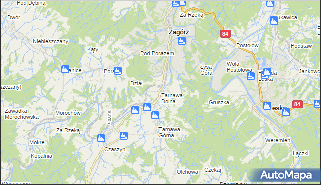 mapa Tarnawa Dolna gmina Zagórz, Tarnawa Dolna gmina Zagórz na mapie Targeo