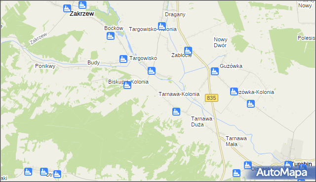 mapa Tarnawa-Kolonia, Tarnawa-Kolonia na mapie Targeo