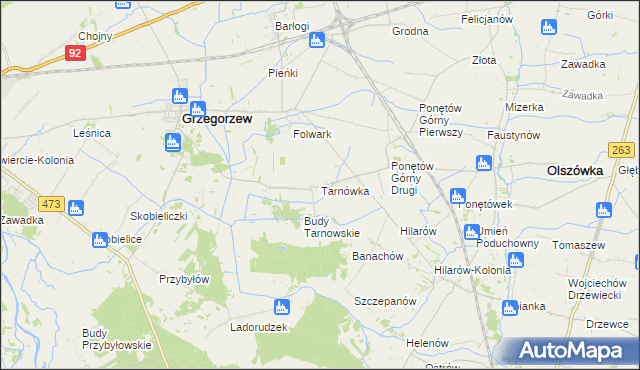 mapa Tarnówka gmina Grzegorzew, Tarnówka gmina Grzegorzew na mapie Targeo