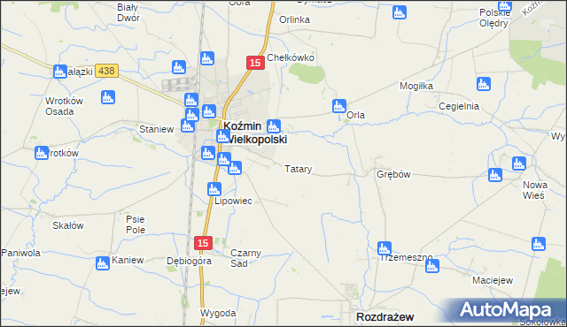 mapa Tatary gmina Koźmin Wielkopolski, Tatary gmina Koźmin Wielkopolski na mapie Targeo