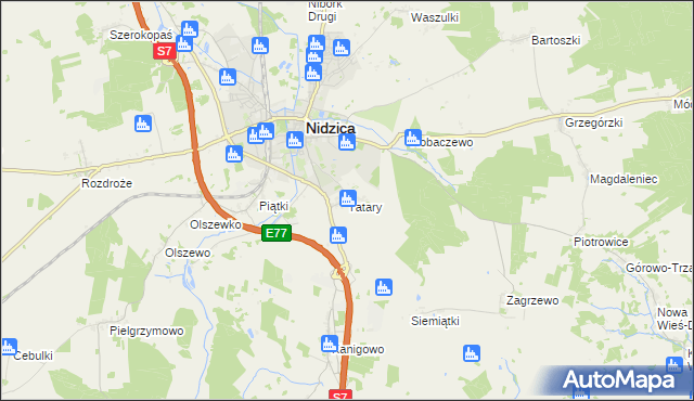 mapa Tatary gmina Nidzica, Tatary gmina Nidzica na mapie Targeo