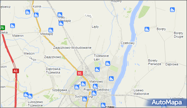 mapa Tczewskie Łąki, Tczewskie Łąki na mapie Targeo