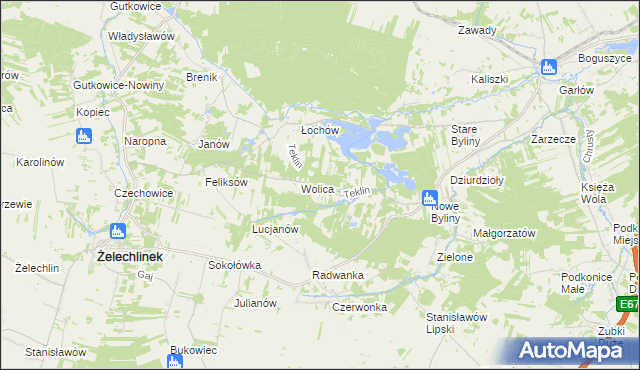 mapa Teklin gmina Żelechlinek, Teklin gmina Żelechlinek na mapie Targeo