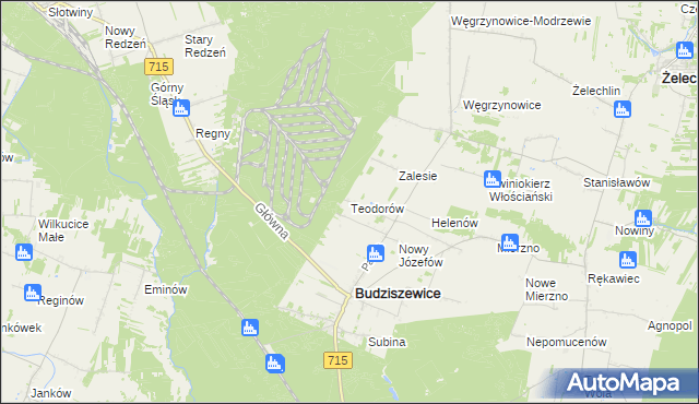 mapa Teodorów gmina Budziszewice, Teodorów gmina Budziszewice na mapie Targeo