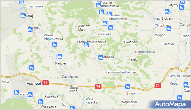 mapa Teodorówka gmina Frampol, Teodorówka gmina Frampol na mapie Targeo