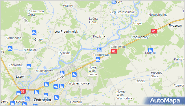 mapa Teodorowo gmina Rzekuń, Teodorowo gmina Rzekuń na mapie Targeo