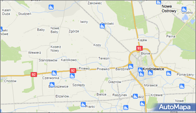 mapa Teresin gmina Krośniewice, Teresin gmina Krośniewice na mapie Targeo