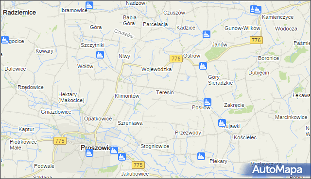 mapa Teresin gmina Proszowice, Teresin gmina Proszowice na mapie Targeo