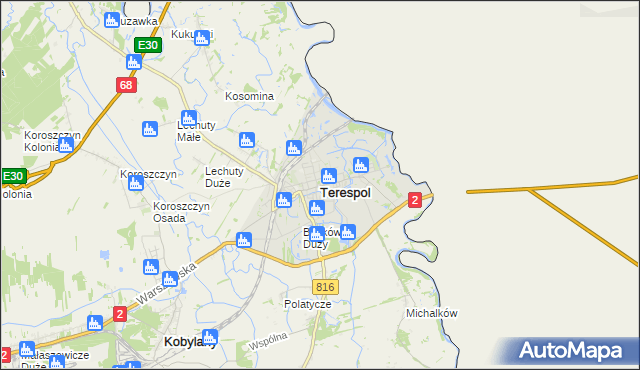 mapa Terespol powiat bialski, Terespol powiat bialski na mapie Targeo