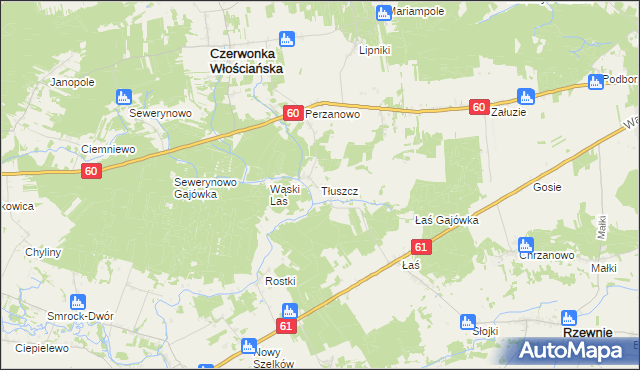 mapa Tłuszcz gmina Czerwonka, Tłuszcz gmina Czerwonka na mapie Targeo