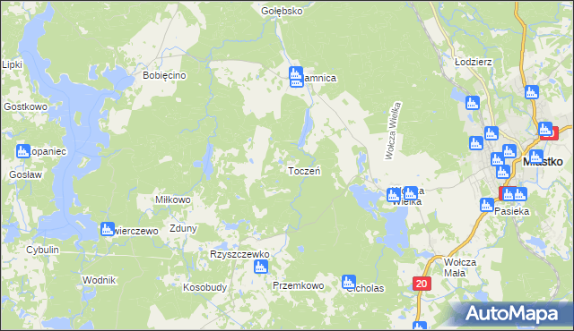 mapa Toczeń gmina Miastko, Toczeń gmina Miastko na mapie Targeo