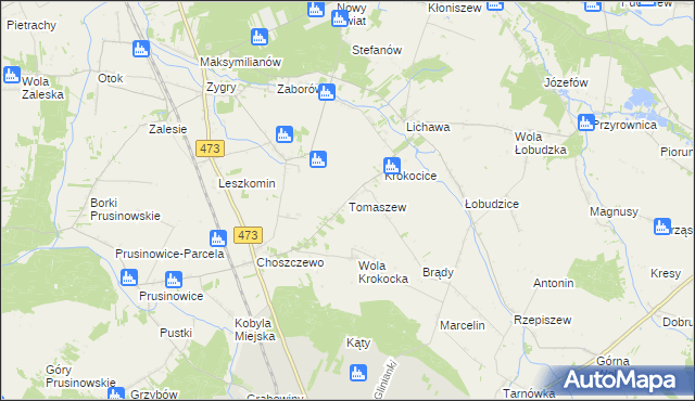 mapa Tomaszew gmina Szadek, Tomaszew gmina Szadek na mapie Targeo