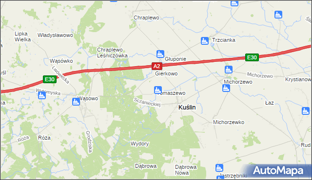 mapa Tomaszewo gmina Kuślin, Tomaszewo gmina Kuślin na mapie Targeo