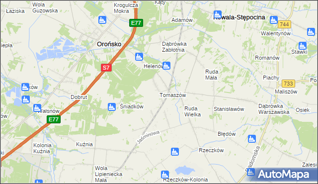 mapa Tomaszów gmina Orońsko, Tomaszów gmina Orońsko na mapie Targeo