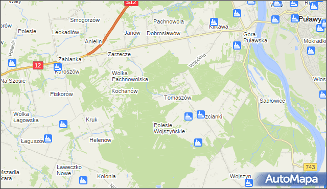mapa Tomaszów gmina Puławy, Tomaszów gmina Puławy na mapie Targeo