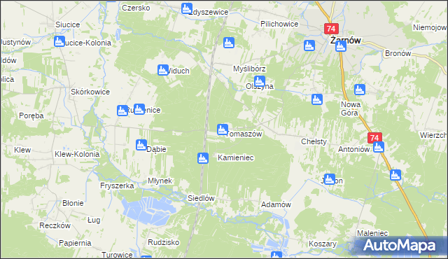 mapa Tomaszów gmina Żarnów, Tomaszów gmina Żarnów na mapie Targeo